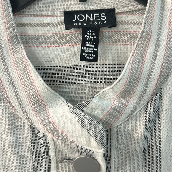 Jones New York Striped Metal Button-Up Linen Rayon Jacket SZ L - Picture 2 of 7